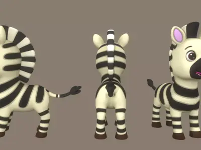 Rigged Black Cartoon Zebra Low-poly 3D model