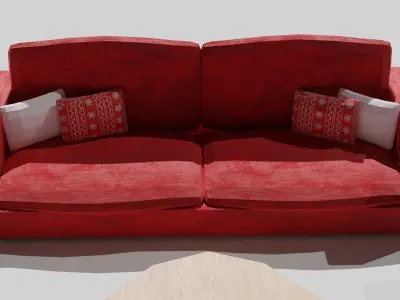 Set of christmas furniture bench sofa and table Low-poly 3D model