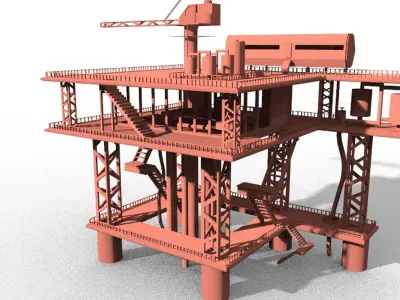 oil gas sea platform lowpoly multiple parts Low-poly 3D model