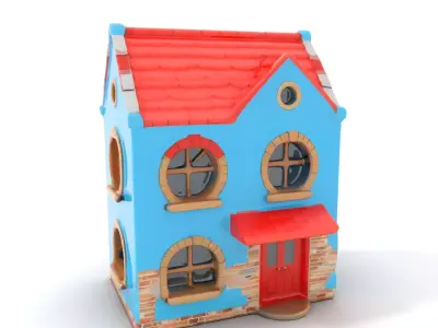 Charming Blue House model pack Low-poly 3D model