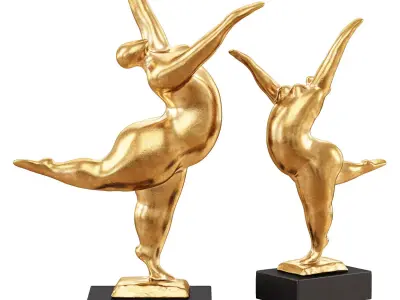 Modern Art gold sculpture balancing dancer 3D model