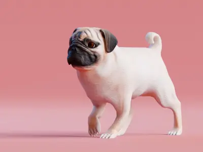Low poly - Stylized dog - Pug Low-poly 3D model
