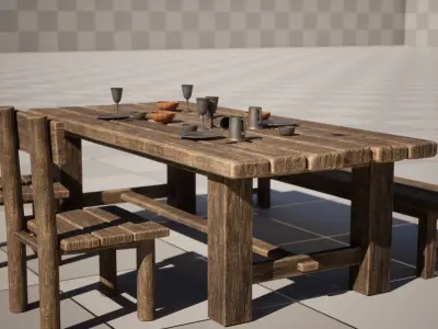 Medieval Table Set A - Unreal Engine 5 Asset Pack - FBX OBJ STL Low-poly 3D model