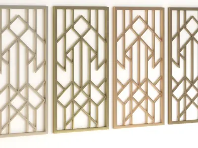 Decorative gold plaster partition screen with geometric pattern 3D model get