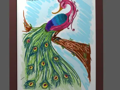 Colorful Stylized Peacock in Frame 3D Wall Art Model Low-poly 3D model