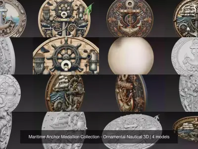 Maritime Anchor Medallion Collection - Ornamental Nautical 3D