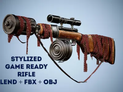 Stylized Rifle 4k PBR   Low-poly 3D model