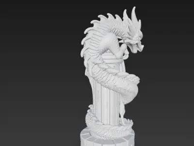 Dragon Wrapped Around Ancient Column Statue 3D model