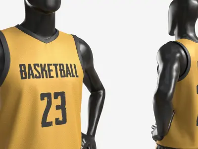 Male Mannequin in Basketball Uniform Standing with Ball 3D model