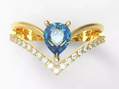 Pear cut diamond ring 3D print model