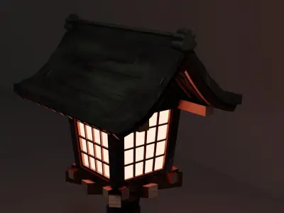 Japanese Wooden Lantern Light  Free low-poly 3D model