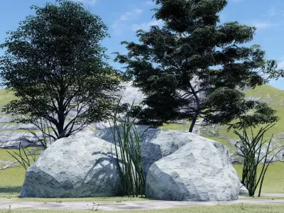 ROCKS AND BUSHES-LOW POLY  Free low-poly 3D model