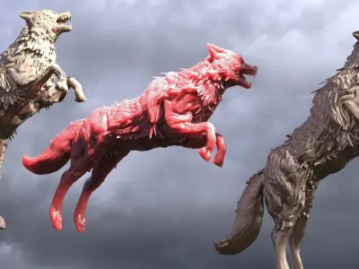 Wolf Statue sculpture jumping 3D model