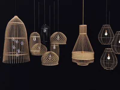 Bamboo rattan Lantern Pendant hanging Lamp  3D model