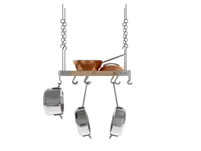 Ceiling Pot Rack - Hanging Shelf Kitchen with Pans 3D model
