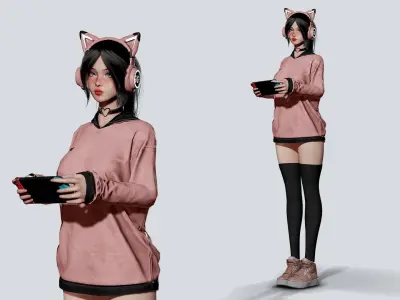 Gamer Girl - Game Ready Low-poly 3D model