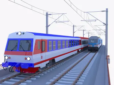 Vectrain and diesel train on bridge 3D model