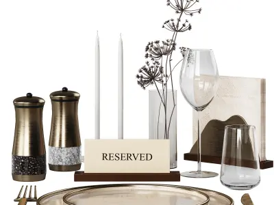Restaurant Tableware Beige and Gold 3D model