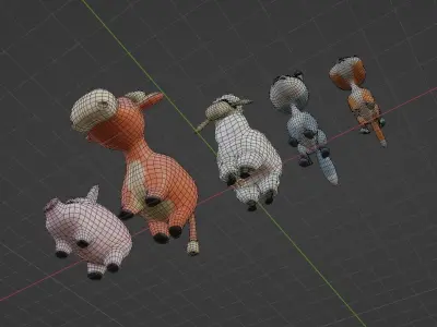 Farm Animal Set Low-poly 3D model