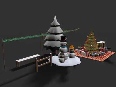 Snowy Decor Bundle Low-poly 3D model