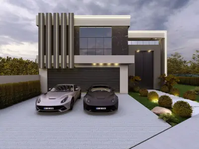 Modern Luxury Villa Exterior with Garage LumionReady Scene 3D model
