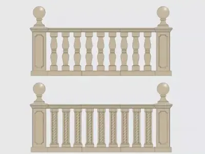 object set of wooden railings 3D print model