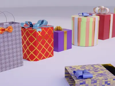 Christmas Gift Boxes and Bows Low-poly 3D model