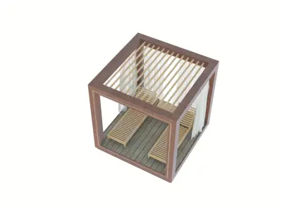 pool side sitting with pergola gazebo 3D model