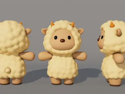 Rigged Cartoon Sheep Low-poly 3D model