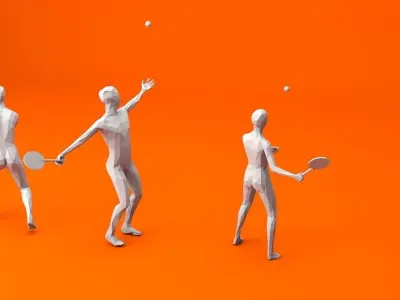 4 Tennis Player Lowpoly People Low-poly 3D model
