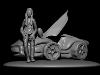 car with girl  3d printig model 3D print model