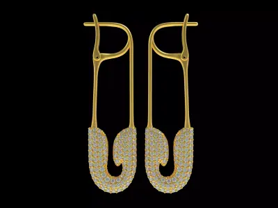 Jacob  Co Rose Gold Diamond Safety Pin Earrings 3D print model