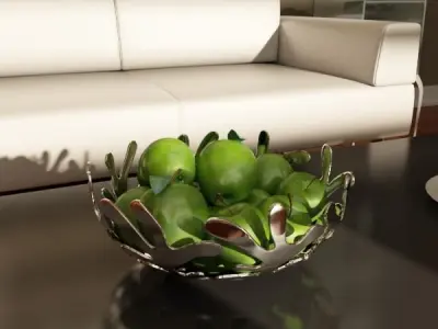 Green Apples in Decorative Metal Bowl 3D model