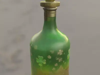 Emerald Clover Bottle Low-poly 3D model