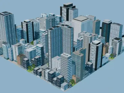 City Downtown Skyscraper Street 02 - DAY Low-poly 3D model