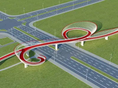 Modern curved pedestrian bridge 3D model
