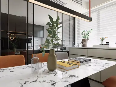 Modern living room dining room interior scenes  3D model 25