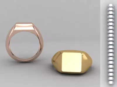 Square Signet Ring Base 8MM top in All sizes 193-MWC  3D print model