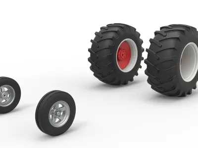 Wheel Set of Vintage Small block Pulling tractor Scale 1 to 25 3D print model