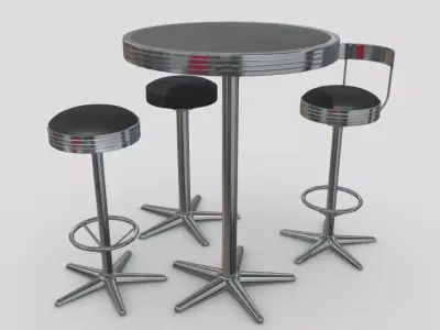 Bar Table With Stools Low-poly 3D model
