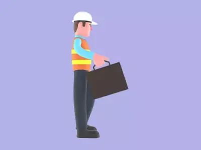 Stylized 3D Male Architect - Standing with Briefcase Pose 3D model