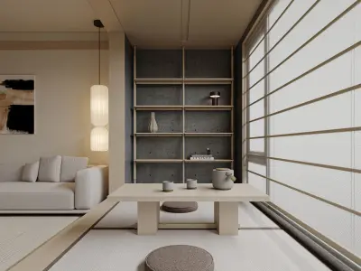 japanese living room dining room interior scenes 07 3D model