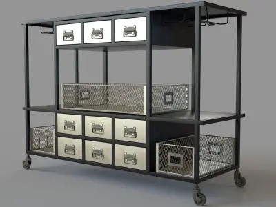 Greer Industrial Bar Cart Antique Nickel 3D model