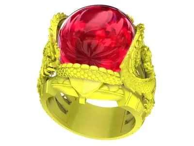 A4765 Oval Ruby Chinese Dragon Men Ring 3D print model