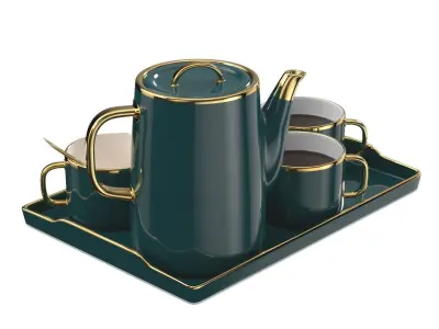 Coffee Moka Pot Luxury Ceramic Coffee Cup Set PBR 3D model