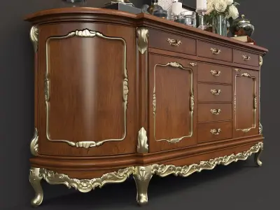 Classic European style Sideboard and Decoration 3D model