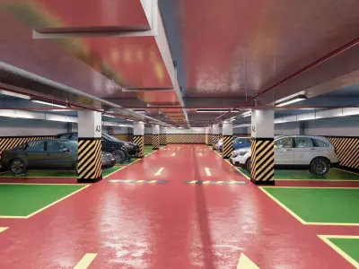 CARPARK parking garage with cars parked in it Low-poly 3D model