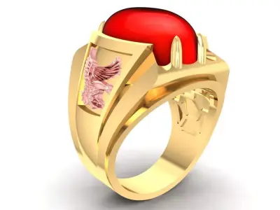 Eagle Red Oval Gemstone Men Ring  2470 3D print model
