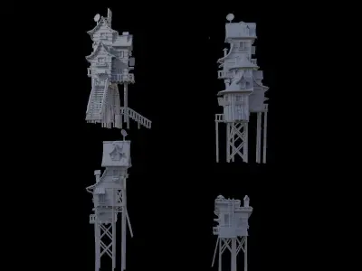 Houses concept art pack of 4  3D model