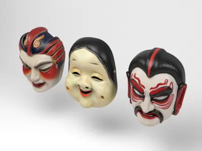 Japanese masks 2 Low-poly 3D model